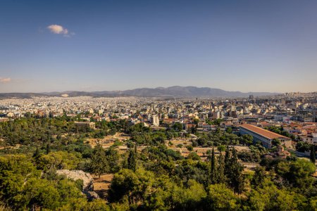 Athens, Greece, May 3rd 2024: Panoramic view of the ancient ruins in the center of Athens, Greece
