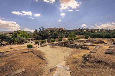 Athens, Greece, May 3rd 2024: Ancient Greek Agora ruins in the center of Athens, Greece