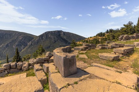 Delphi, Greece, May 4th 2024: The legendary Archaeological ruins of the oracle of Delphi, Greece
