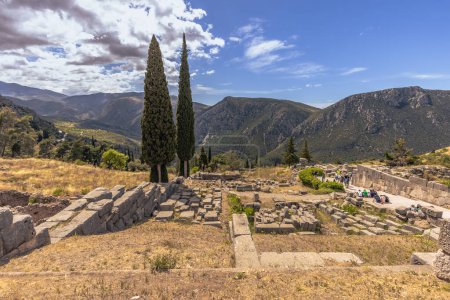Delphi, Greece, May 4th 2024: The legendary Archaeological ruins of the oracle of Delphi, Greece