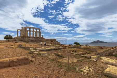 Sounion, Greece, May 4th 2024: The legendary Temple of Poseidon in Sounion cape, Greece