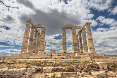 Sounion, Greece, May 4th 2024: The legendary Temple of Poseidon in Sounion cape, Greece