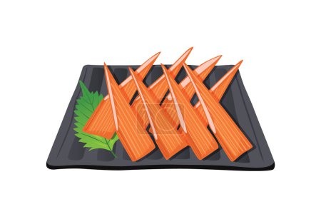 Crab sticks or Sea Legs in black plate isolated on white background.