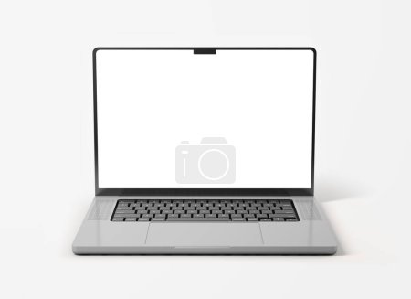 Téléchargez les photos : Ordinateur portable avec écran blanc isolé sur fond blanc - en image libre de droit