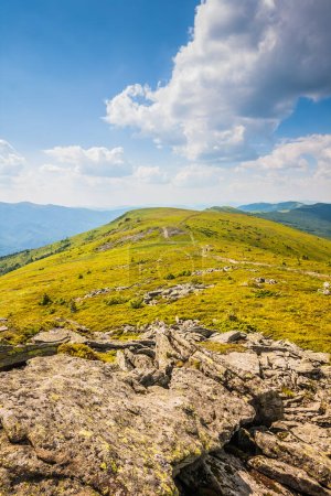 Photo for Beautiful view of the Ukrainian mountains Carpathians and valleys.Beautiful green mountains in summer with forests, rocks and grass. Water-making ridge in the Carpathians, Carpathian mountains - Royalty Free Image