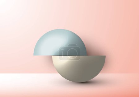 Illustration for 3D realistic emty geometric hemisphere product stand, platform studio room minimal design on soft pink background. Vector illustration - Royalty Free Image