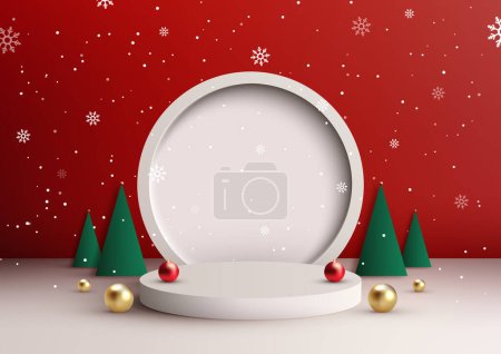 Muestra tus productos con estilo con esta maqueta blanca de podio navideño. Perfecto para campañas de marketing temáticas de Navidad, lanzamientos de productos y más. Ilustración vectorial