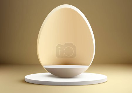 Ilustración de La escena minimalista de Pascua muestra un solo huevo en un pedestal, ideal para resaltar su producto o diseño. Ilustración vectorial - Imagen libre de derechos