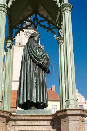 Photo for Martin Luther monument from 1821 on the market place of Wittenberg in Germany - Royalty Free Image