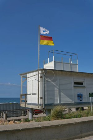 Photo for Kuehlungsborn, Germany  May 24, 2023: Rescue tower on the beach promenade on the shore of the Baltic Sea near Kuehlungsborn in Germany - Royalty Free Image