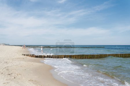 Photo for Kuehlungsborn, Germany  May 22, 2023: Baltic Sea beach near Kuehlungsborn in Germany in summer with bright sunshine - Royalty Free Image