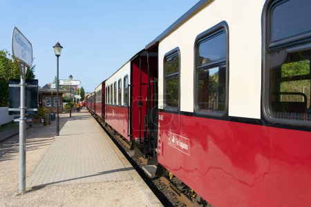 Photo for Kuehlungsborn, Germany  May 25, 2023: Passenger train of the tourist train Molli in the station of Kuehlungsborn East at the German Baltic Sea - Royalty Free Image