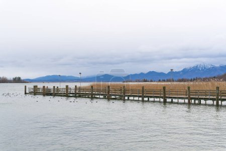   Jetty on the Herreninsel on Lake Chiemsee for excursion boats from Prien am Chiemsee to the Herreninsel                             