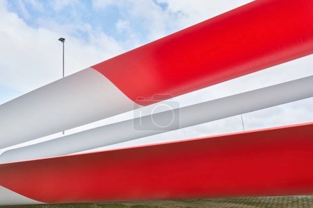  Storage area for wind turbine rotor blades in an industrial area in Magdeburg in Germany                              