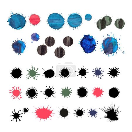 Photo for Vector set of watercolor stains with drops and splashes - Royalty Free Image