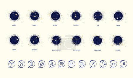 Photo for Constellation zodiac signs on celestial chart astrology - Royalty Free Image