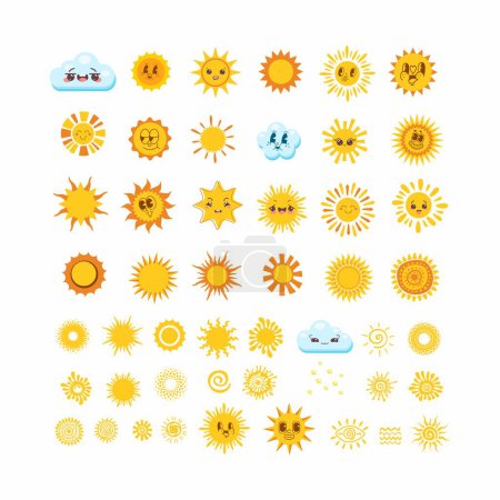 Photo for Collection of pictograms in the form of a shining sun - Royalty Free Image