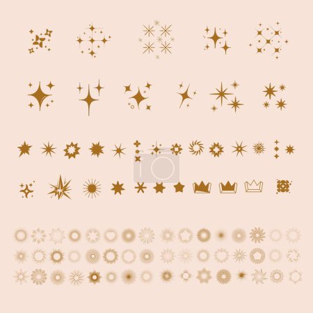 Photo for Collection of stars icons and stickers with geometric shapes in retro style - Royalty Free Image