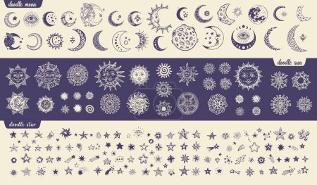 Photo for Stars sun and moon hand drawn doodle - Royalty Free Image