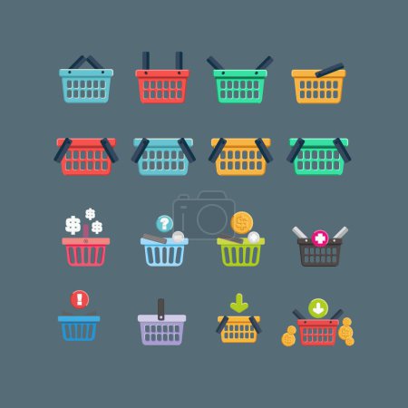 Photo for Multicolored shopping baskets with coin icons and arrow - Royalty Free Image