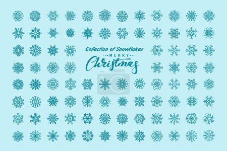 Photo for Big collection of New Year snowflake stars icons and stickers in retro style - Royalty Free Image