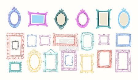 Photo for Collection of hand-drawn colored frames in cartoon style - Royalty Free Image