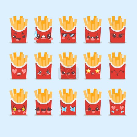 Photo for Colored packs of french fries in cartoon style with emotions - Royalty Free Image