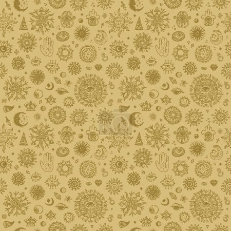 Photo for Seamless mystical pattern of solar symbols - Royalty Free Image