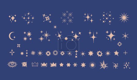 Photo for Collection of stars icons and stickers with geometric shapes in retro style - Royalty Free Image