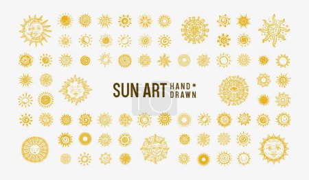 Photo for Collection of hand drawn shining sun pictograms - Royalty Free Image