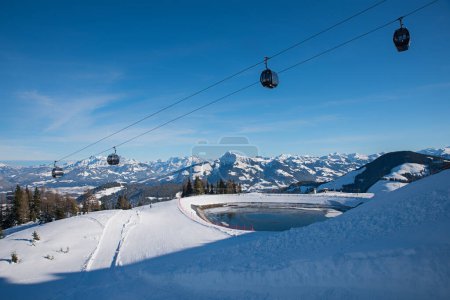 aerial cableway Hartkaiser mountain, ski resort Ellmau tirol in winter landscape austria