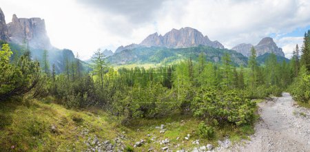 Photo for View from the Pisciadu hiking trail to the Sassongher and Sass Ciampac, landscape in the Dolomites Alta Badia - Royalty Free Image