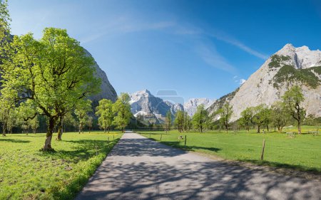 road through Karwendel valley Grosser Ahornboden, at springtime. landscape tyrol