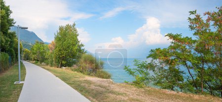 bike route Ciclopista del Garda, along the lakeside Gardasee, Toscolano landscape, north italy