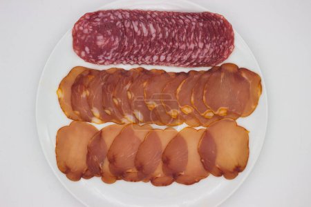Sliced salami and ham arrayed for a savory selection