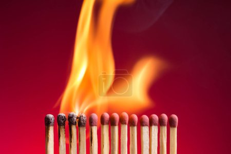 Photo for Matches that light each other. Concept of transmission of energy, ideas and knowledge. - Royalty Free Image