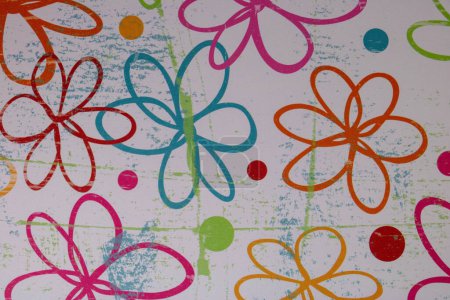 Foto de Flores estilizadas, trazos y puntos de colores Textura de fondo Recurso gráfico - Imagen libre de derechos