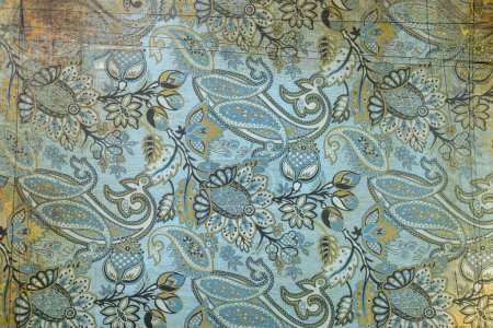 Photo for Blue Green Cashmere Paisley Pattern Background Damask Fabric - Royalty Free Image