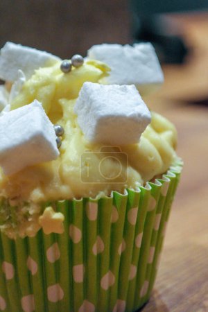 Photo for Sweet cupcake icing with marshmallow - Royalty Free Image
