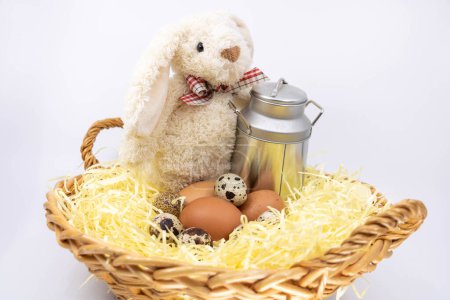 Téléchargez les photos : Lapin de Pâques et produits frais de la ferme - en image libre de droit