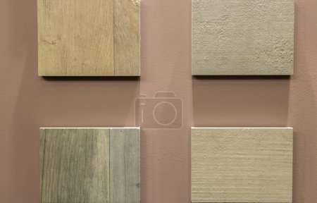 Photo for Exposure models for choice of varnish stain for flooring parquet in building construction house construction - Royalty Free Image