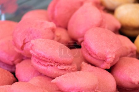 Bunch of macaroons with  raspberry  delicious traditional cakes Production and tradition of Provence, south of France, Cte d'Azur