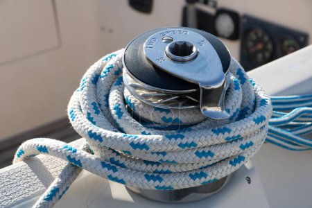 Photo for Halyard on sailboat manual winch background - Royalty Free Image