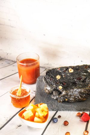 good charcoal bread and dried fruits for full of vitamins and vitality