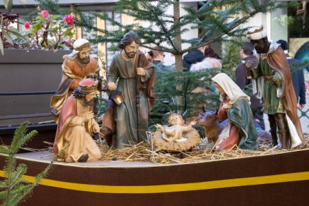 Photo for Provencal Christmas crib in a boat on background - Royalty Free Image