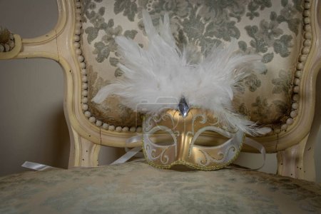 Photo for Half domino mask Gold and White Feather, Rococo Style for Carnival - Royalty Free Image