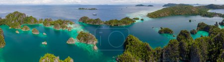 Téléchargez les photos : Scenic aerial view of Piaynemo in the Fam Islands of Raja Ampat, Indonesia. Beautiful tropical islands. The last paradise. - en image libre de droit