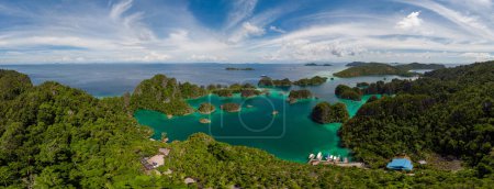 Téléchargez les photos : Scenic aerial view of Piaynemo in the Fam Islands of Raja Ampat, Indonesia. Beautiful tropical islands. The last paradise. - en image libre de droit
