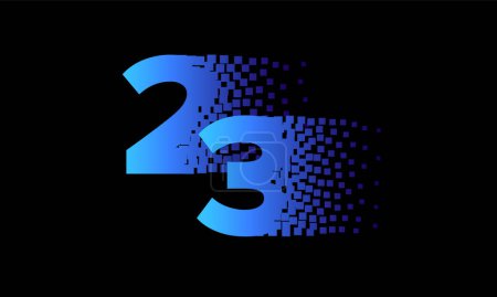 Illustration for Number 23 vector modern illustration. Digital pixel lettering with number 23. Neon 2023 New Year background for technology, hi-tech, and cryptocurrency theme calendar. - Royalty Free Image