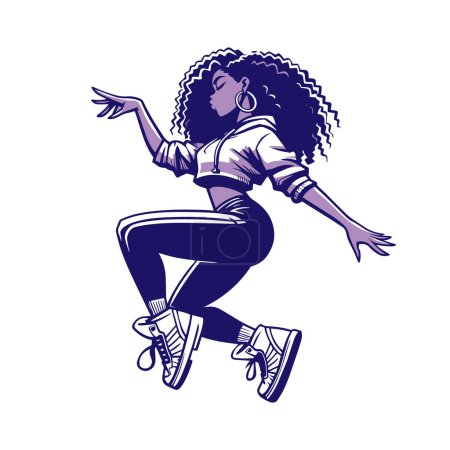 Illustration for Cartoon Black Girl with Afro Hairstyle Dancing. - Royalty Free Image